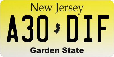 NJ license plate A30DIF