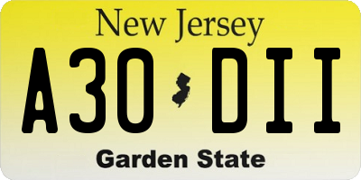 NJ license plate A30DII