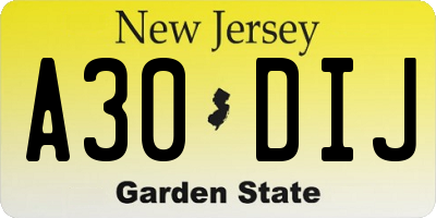 NJ license plate A30DIJ