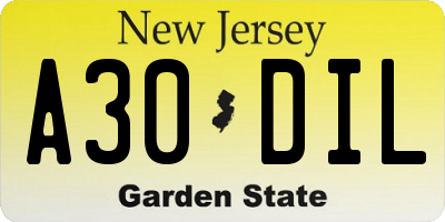 NJ license plate A30DIL