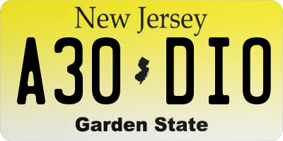 NJ license plate A30DIO