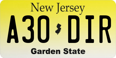 NJ license plate A30DIR