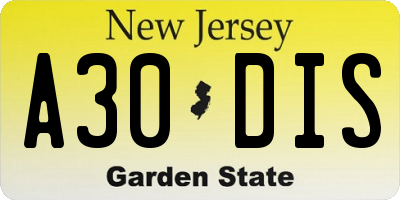 NJ license plate A30DIS