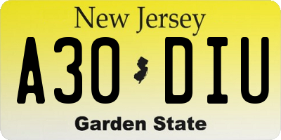 NJ license plate A30DIU