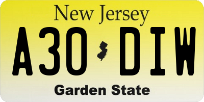 NJ license plate A30DIW