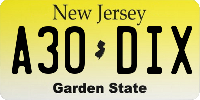NJ license plate A30DIX