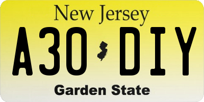 NJ license plate A30DIY