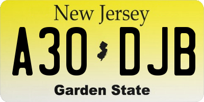 NJ license plate A30DJB
