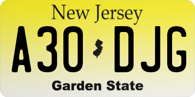NJ license plate A30DJG