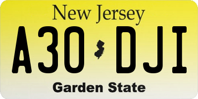 NJ license plate A30DJI