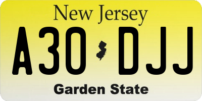 NJ license plate A30DJJ