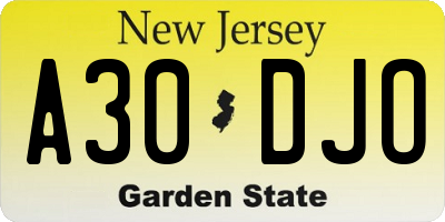 NJ license plate A30DJO