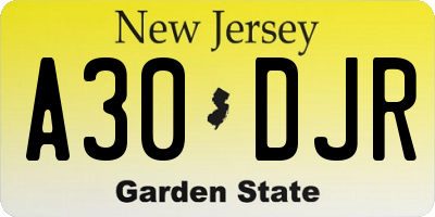 NJ license plate A30DJR
