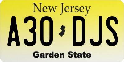 NJ license plate A30DJS