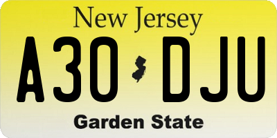 NJ license plate A30DJU