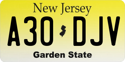 NJ license plate A30DJV