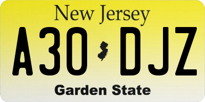 NJ license plate A30DJZ