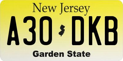 NJ license plate A30DKB