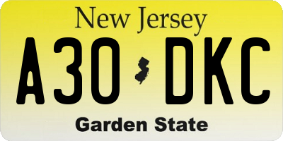 NJ license plate A30DKC