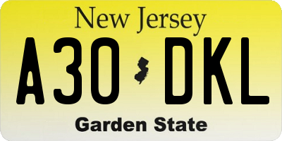 NJ license plate A30DKL