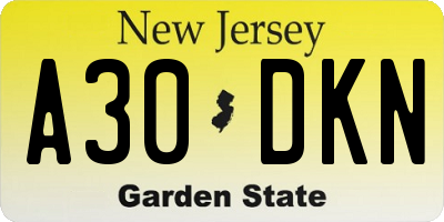 NJ license plate A30DKN