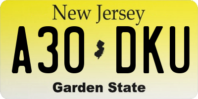NJ license plate A30DKU
