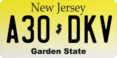 NJ license plate A30DKV