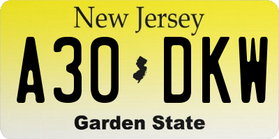 NJ license plate A30DKW