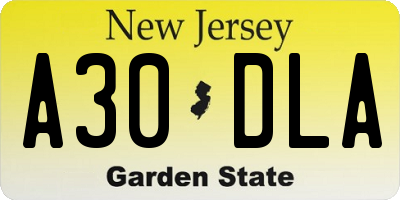 NJ license plate A30DLA