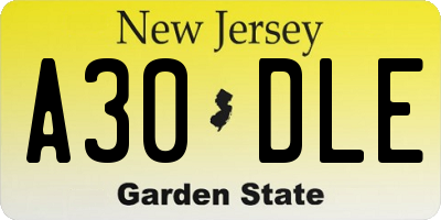 NJ license plate A30DLE