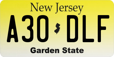 NJ license plate A30DLF