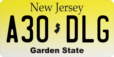 NJ license plate A30DLG