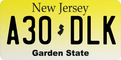 NJ license plate A30DLK