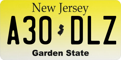 NJ license plate A30DLZ