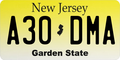 NJ license plate A30DMA