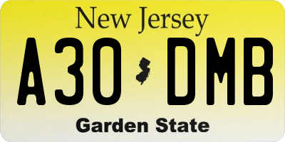 NJ license plate A30DMB