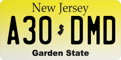 NJ license plate A30DMD