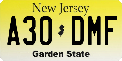 NJ license plate A30DMF