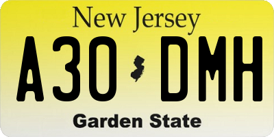 NJ license plate A30DMH