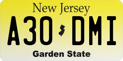 NJ license plate A30DMI