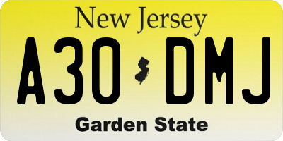 NJ license plate A30DMJ