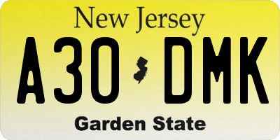 NJ license plate A30DMK