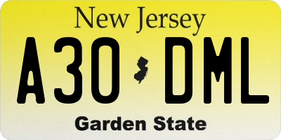 NJ license plate A30DML