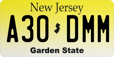 NJ license plate A30DMM