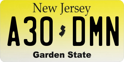 NJ license plate A30DMN
