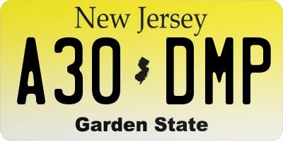 NJ license plate A30DMP