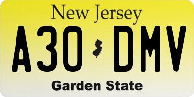 NJ license plate A30DMV