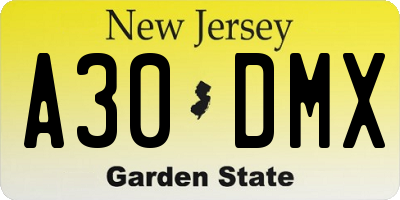 NJ license plate A30DMX