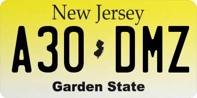 NJ license plate A30DMZ
