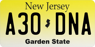 NJ license plate A30DNA